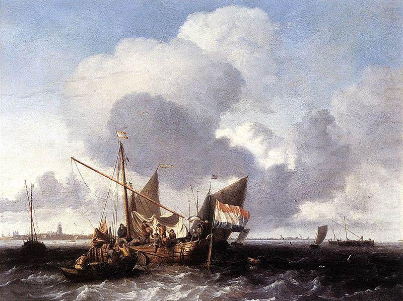 Ships on the Zuiderzee before the Fort of Naarden, Ludolf Bakhuizen